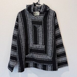 Baja Joe Black White Drug Rug Hoodie Y2K Grunge Surf Skate Boho Baja Pullover